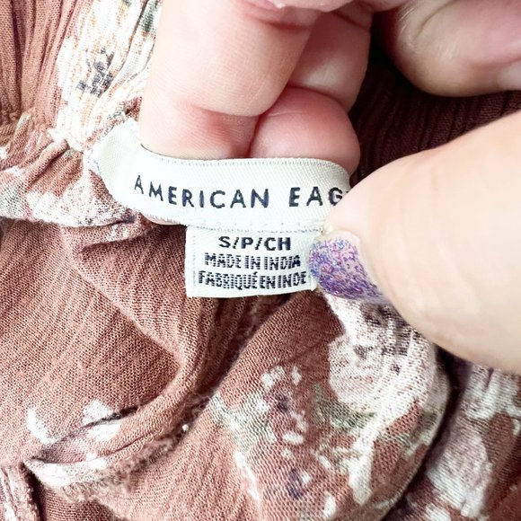 AMERICAN EAGLE Brown Floral Pencil High Rise Casual Paper Bag Waist Pants SMALL - Picture 3 of 10